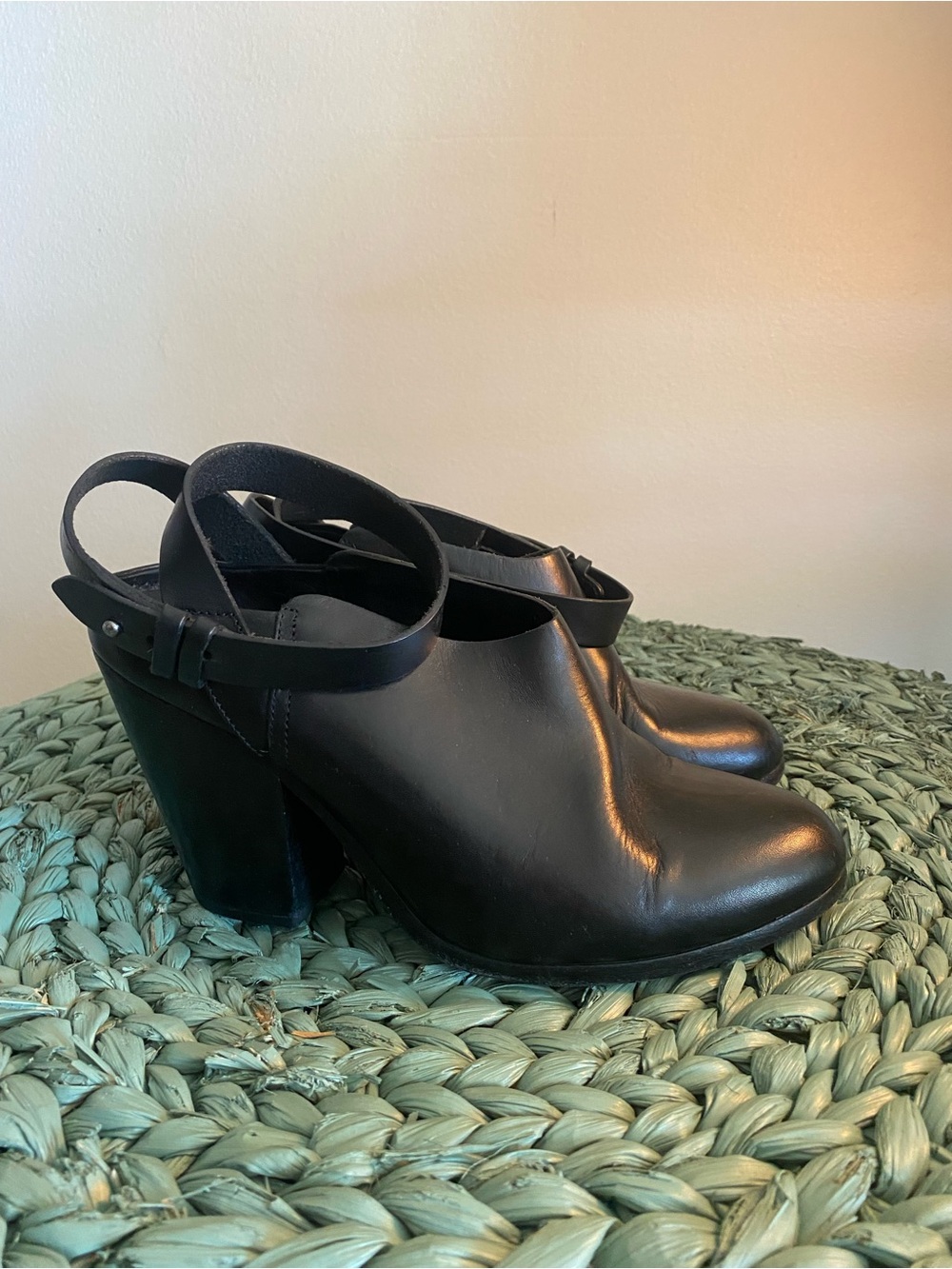 rag & bone Black Leather Slingback Mules